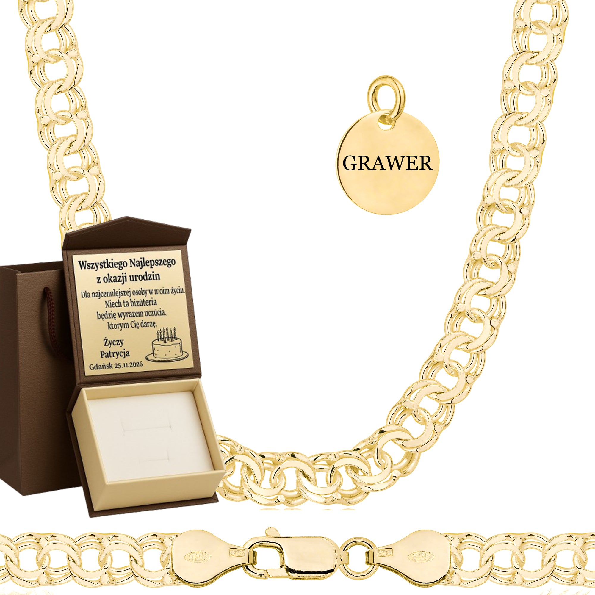 Łańcuszek pozłacany srebrny galibardi 6,5 mm pr. 925