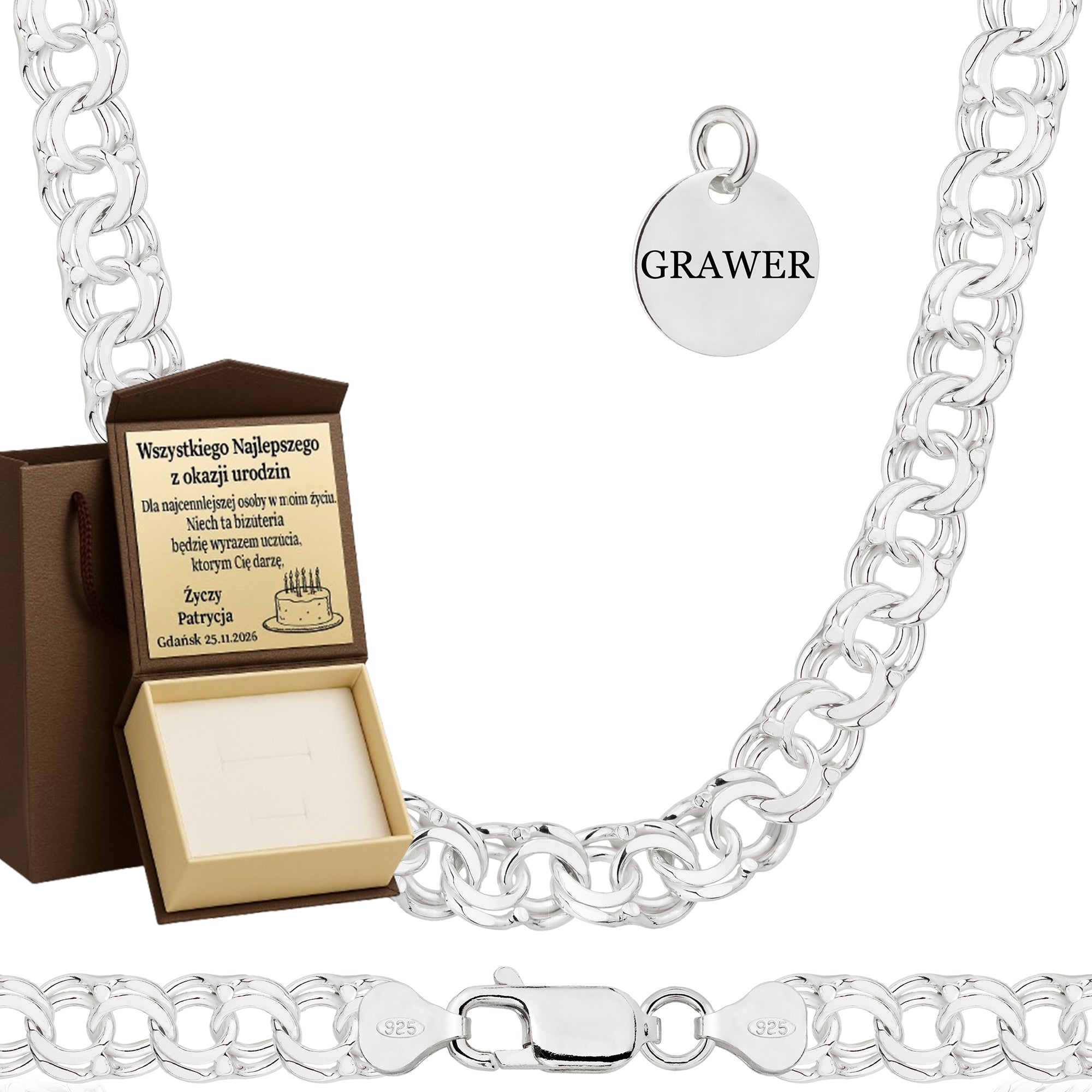 Łańcuszek srebrny galibardi 8 mm pr. 925