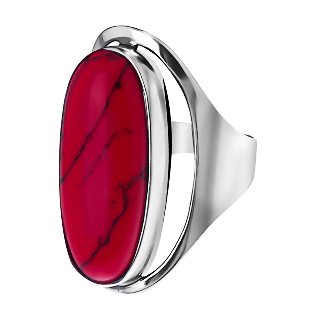 Wysoki pierścionek z 3cm kamieniem - koralem