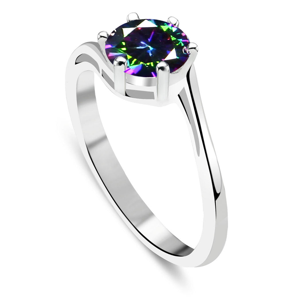 Pierścionek skręcony z cyrkonią wielokolorową mystic