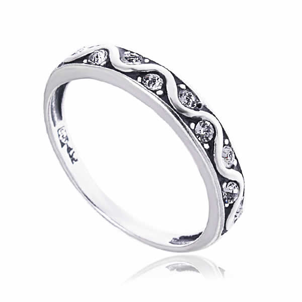 Obrączka oksydowana z kamieniami