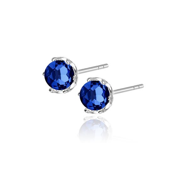 Kolczyki z szafirową cyrkonią 7mm sztyft