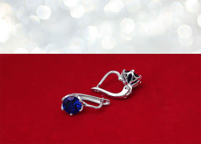 Kolczyki z szafirową cyrkonią 7mm angielskie