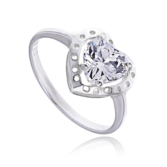 Pierścionek serce z cyrkonią