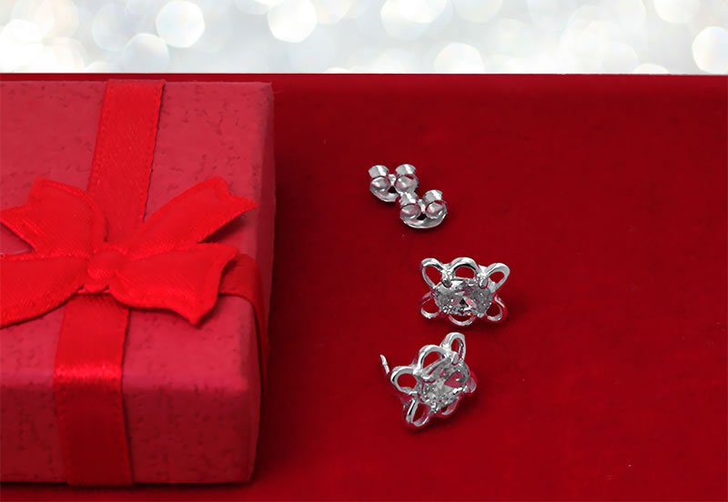 Kolczyki kwiaty z cyrkonią 6x4 sztyft