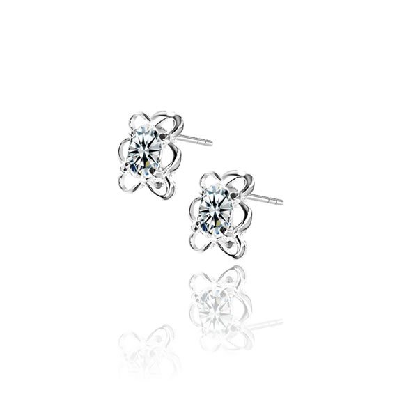 Kolczyki kwiaty z cyrkonią 6x4 sztyft