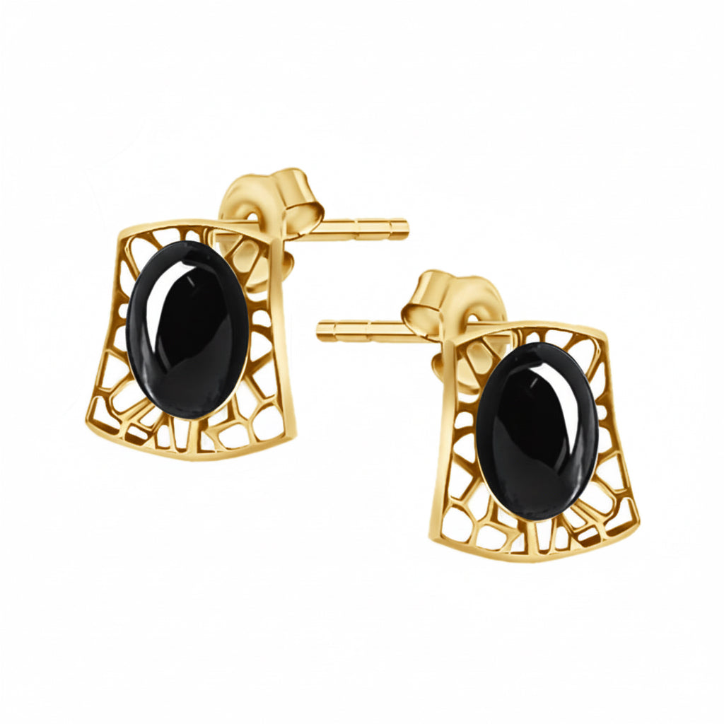 Ażurowe kolczyki w stylu retro z onyksem Klasyczna Pola srebro pozłacane