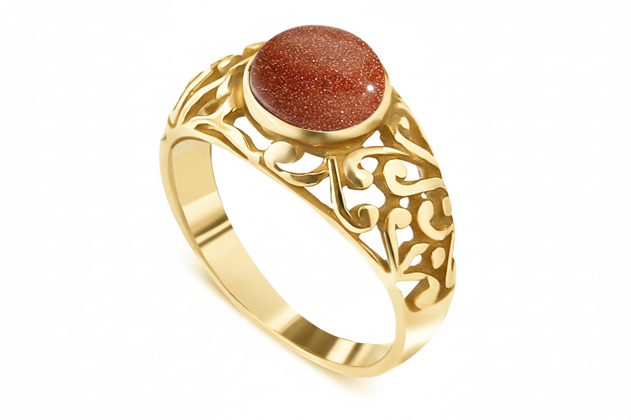 Pierścionek ażurowy z piaskiem pustyni srebro pozłacane