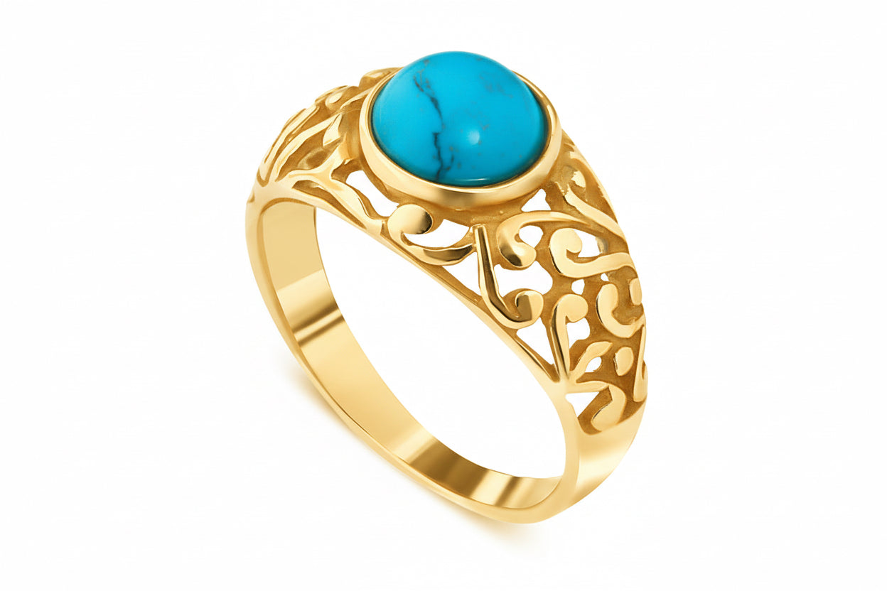 Pierścionek ażurowy z turkusem srebro pozłacane