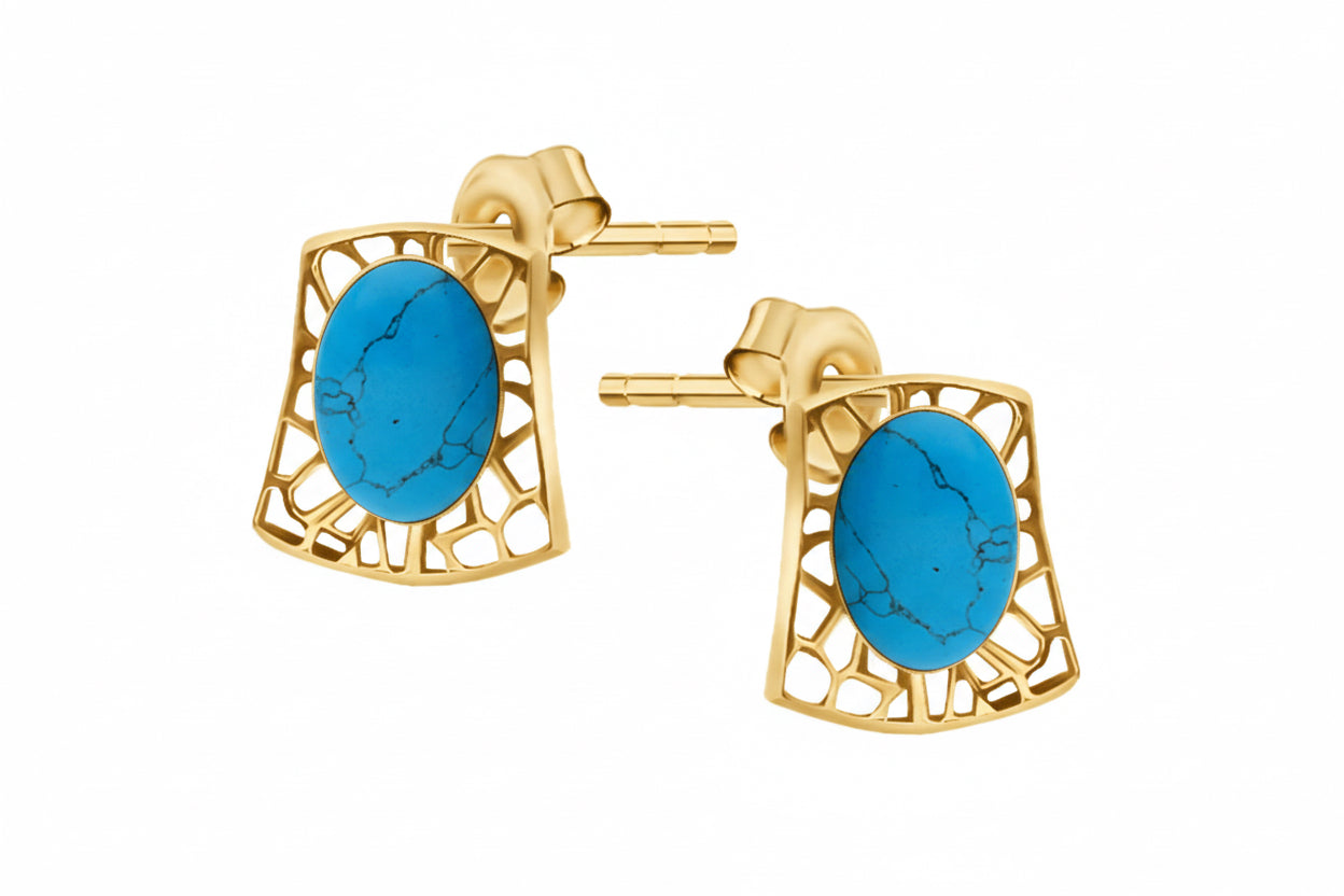 Ażurowe kolczyki w stylu retro z turkusem Klasyczna Pola srebro pozłacane