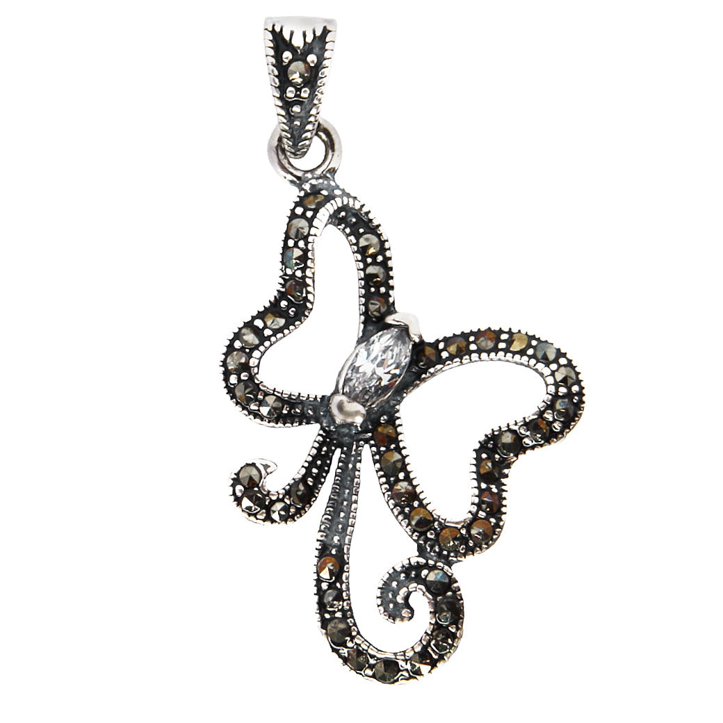 Wisior motyl z markazytami i cyrkonią