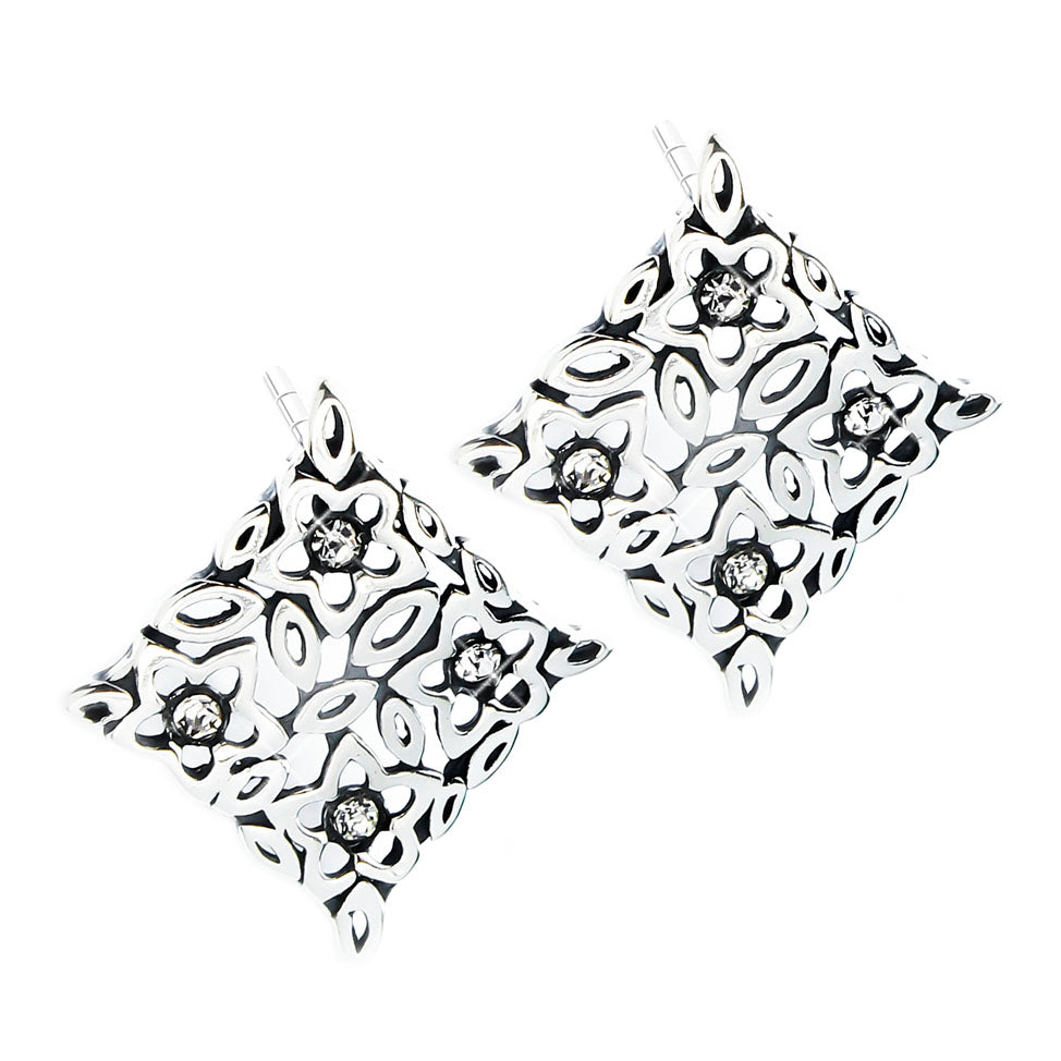 Kolczyki romby ażurowe kwiaty