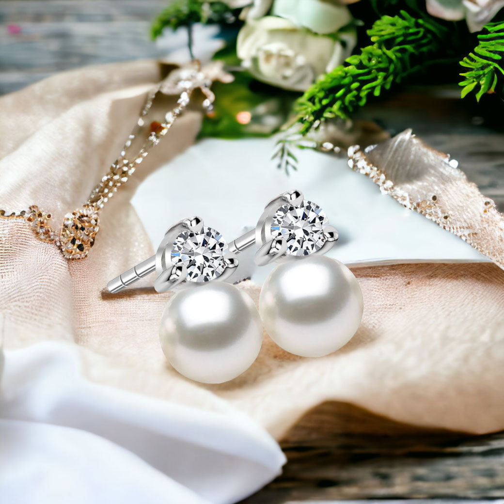 Kolczyki z perełką i cyrkonią