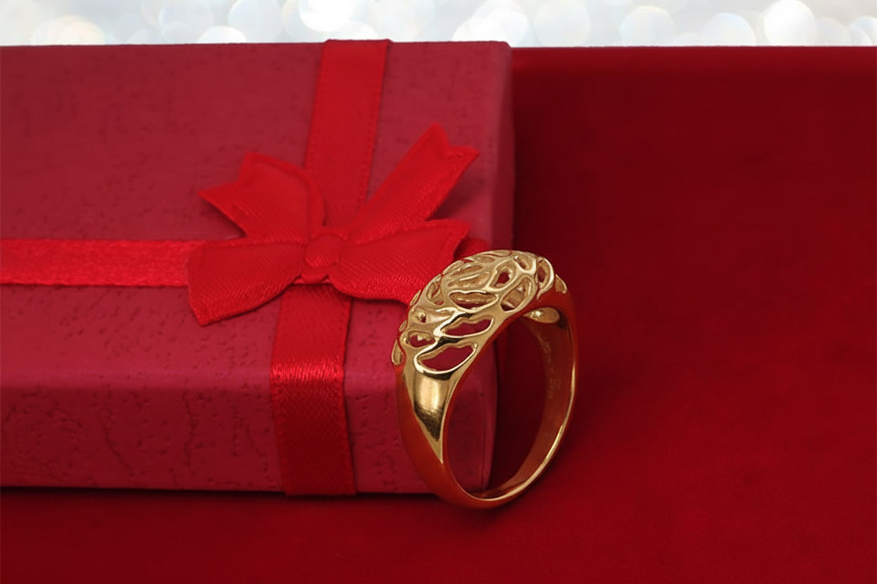 Ażurowy szeroki pierścionek