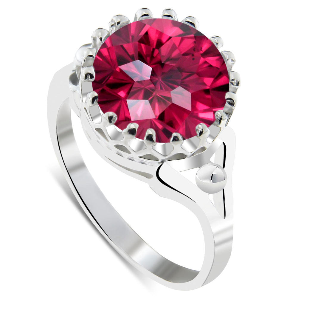 Pierścionek korona z rubinową cyrkonią 10mm