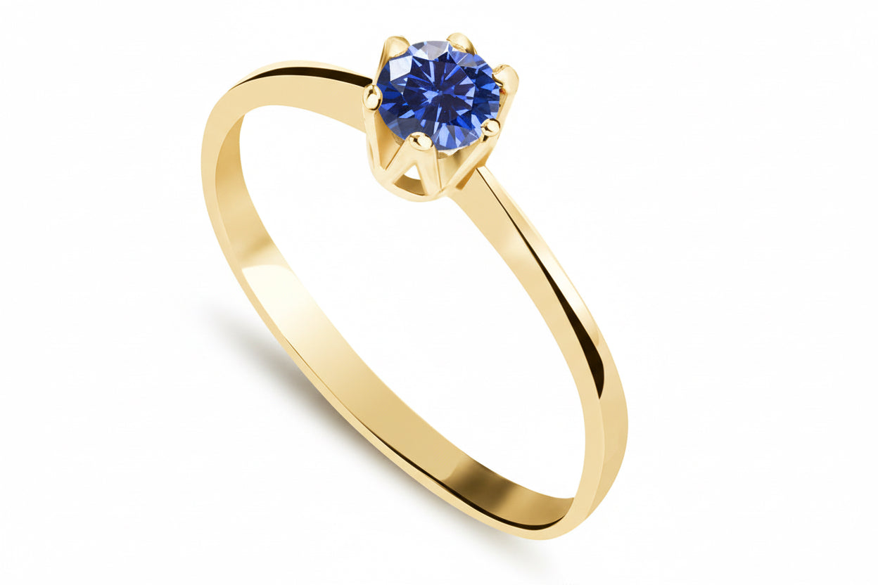 SREBRNY PIERŚCIONEK CYRKONIĄ SZAFIR NIEBIESKI TANI