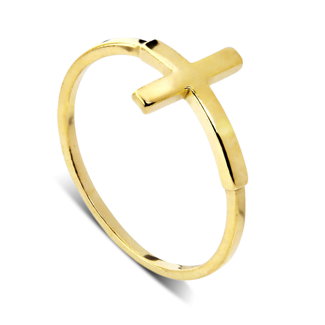 Pierścionek z krzyżem złocony