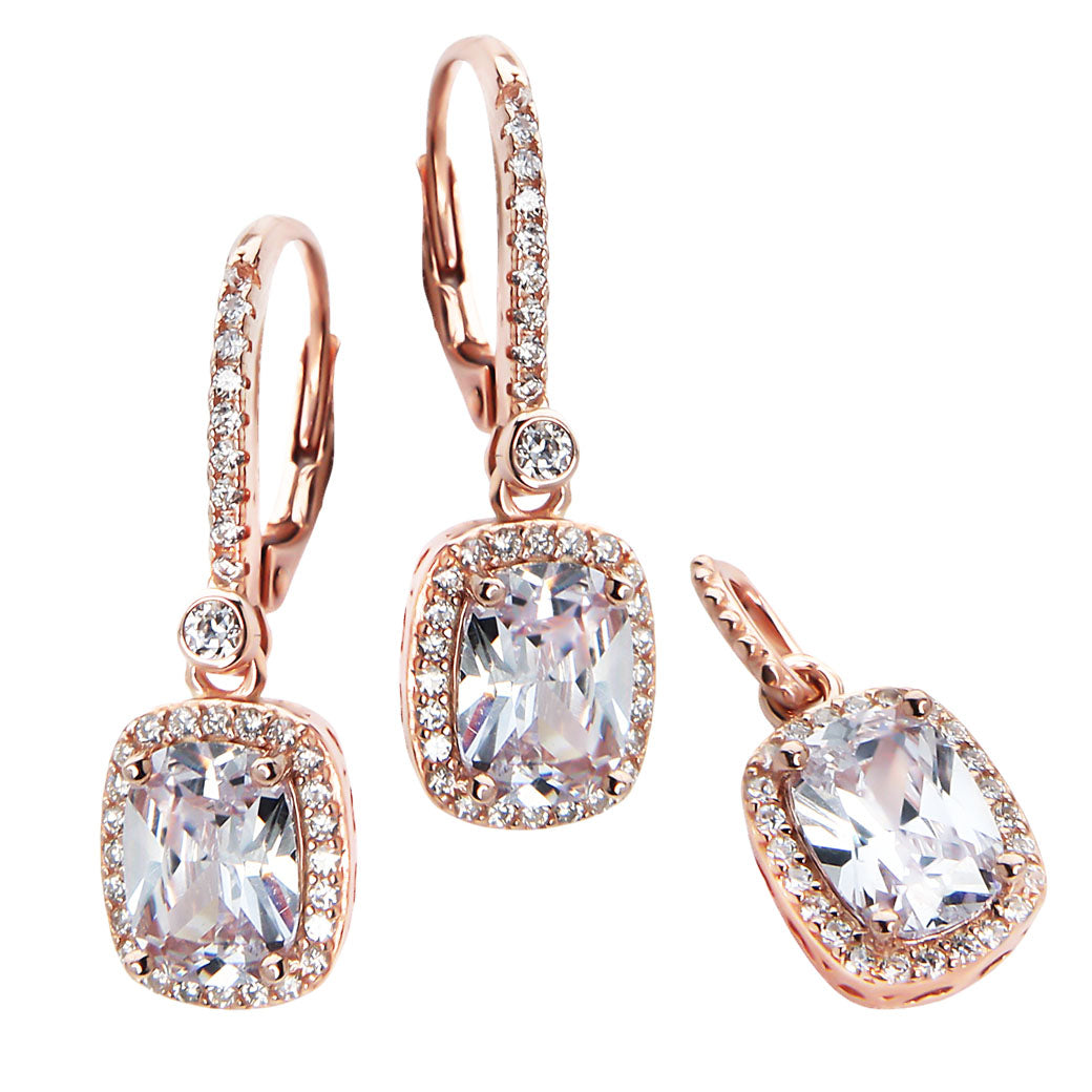 Komplet - kolczyki wisiorek - różowe złoto