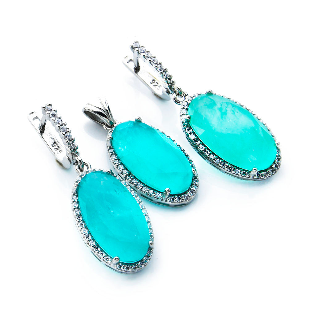 Komplet kolczyki i wisiorek turmalin paraiba