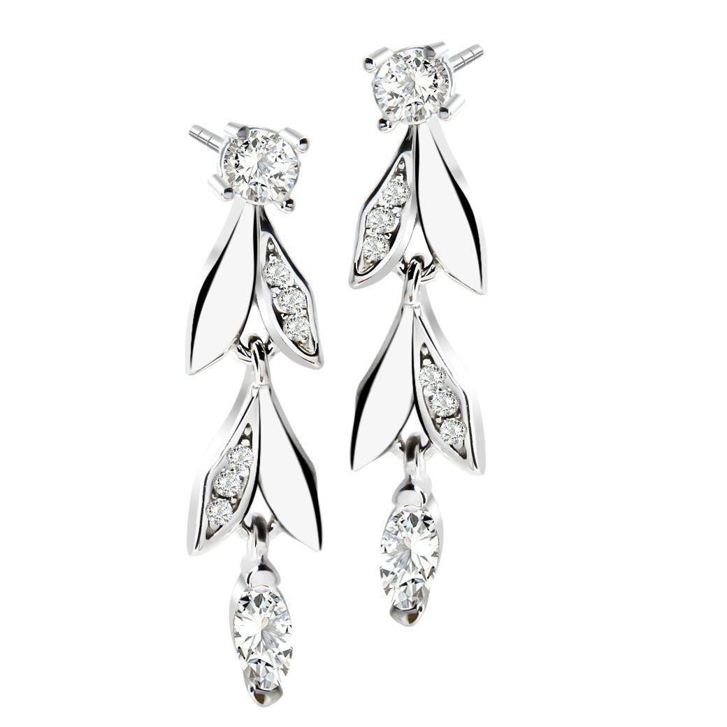 Kolczyki listki z cyrkoniami wiszące Scarlet Frost