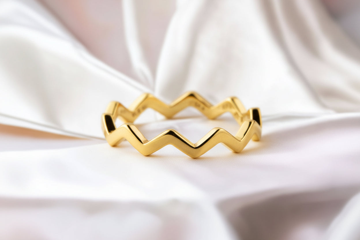 Obrączka zygzak srebro pozłacane