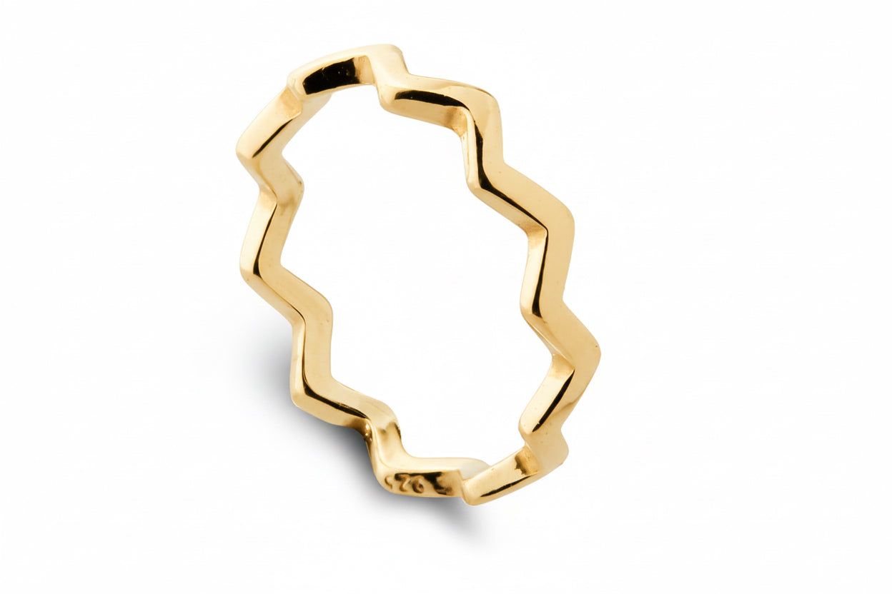 Obrączka zygzak srebro pozłacane