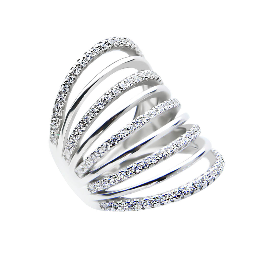 Pierścionek wysoki obrączki z cyrkoniami Winter Bloom