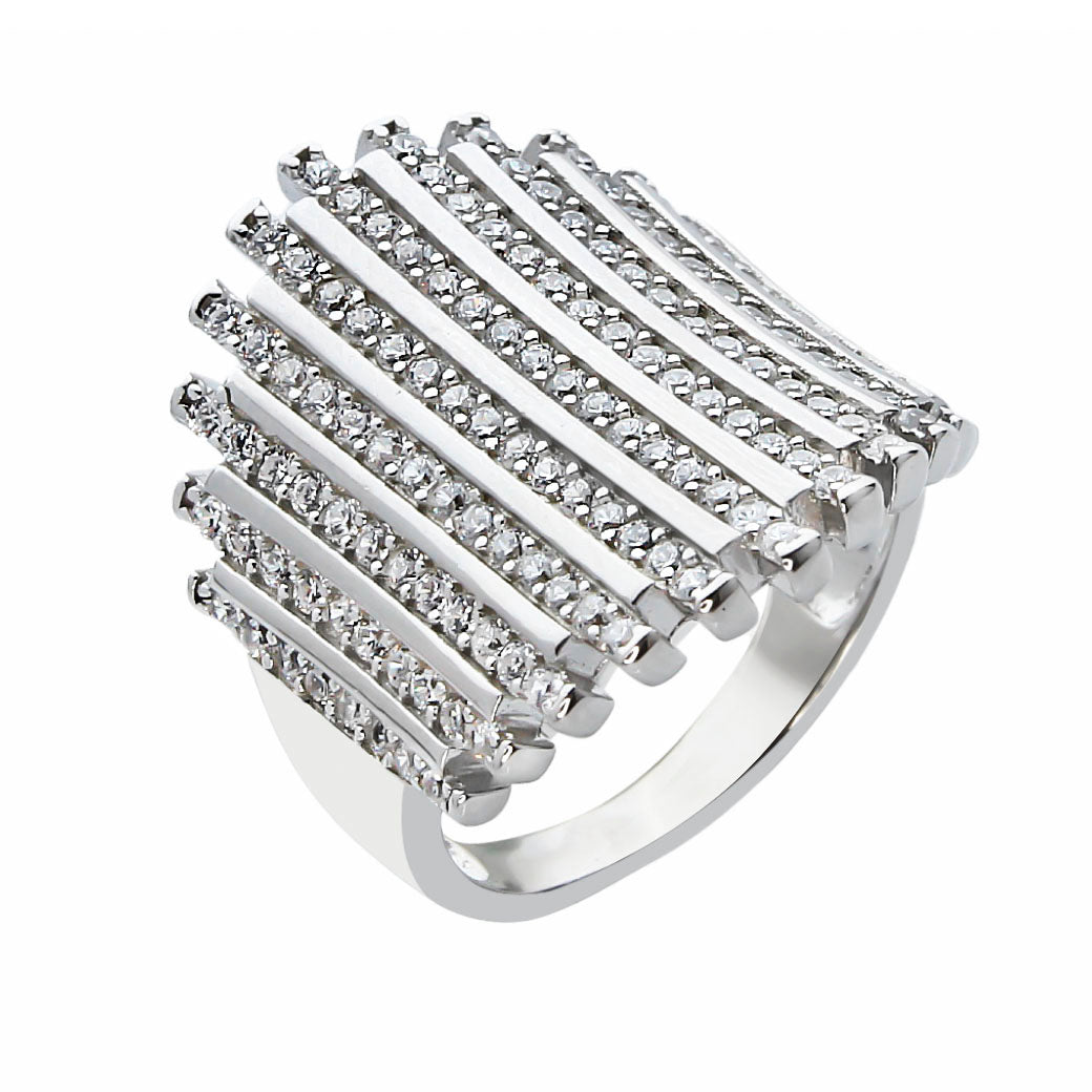 Szeroki pierścionek pionowe pasy z cyrkoniami Radiant Diamonds