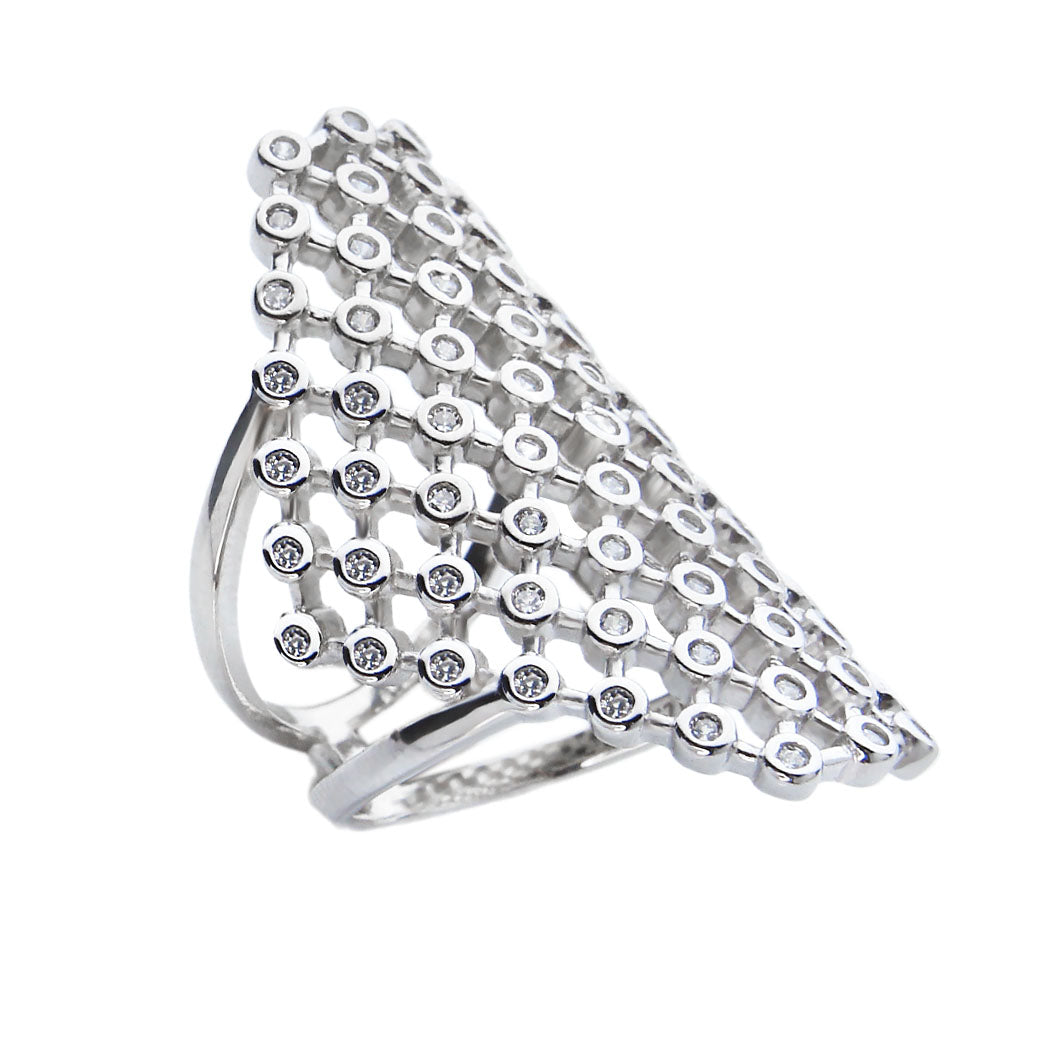 Pierścionek wysoki ażurowy z cyrkoniami Crimson Ice