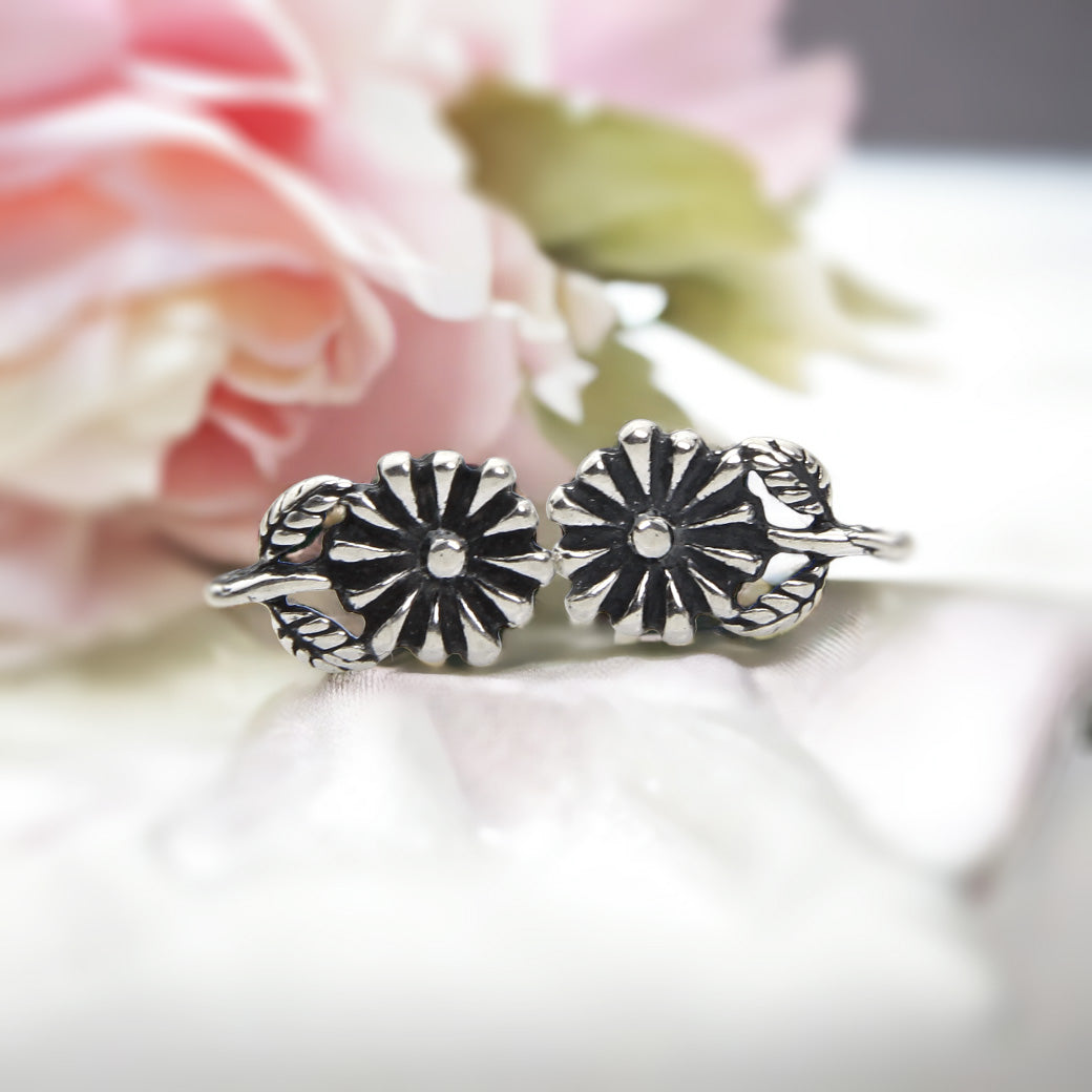 Kolczyki kwiaty margaretki oksydowane