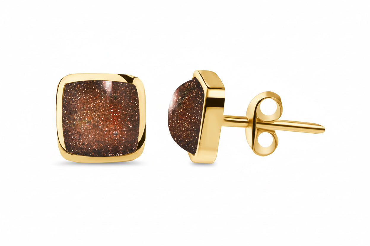 Kolczyki kwadratowe z piaskiem pustyni Ekranowe Wspomnienia srebro pozłacane