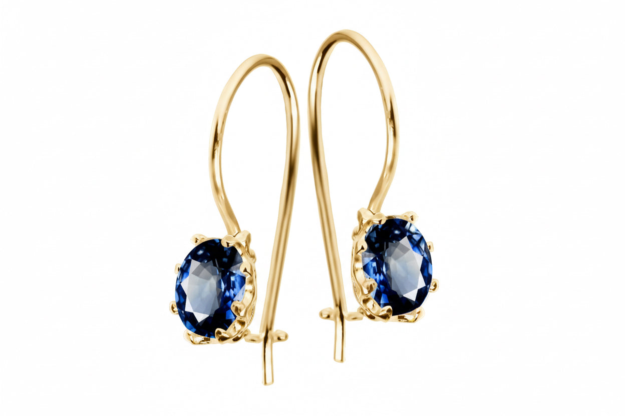 Kolczyki z szafirową owalną cyrkonią srebro pozłacane