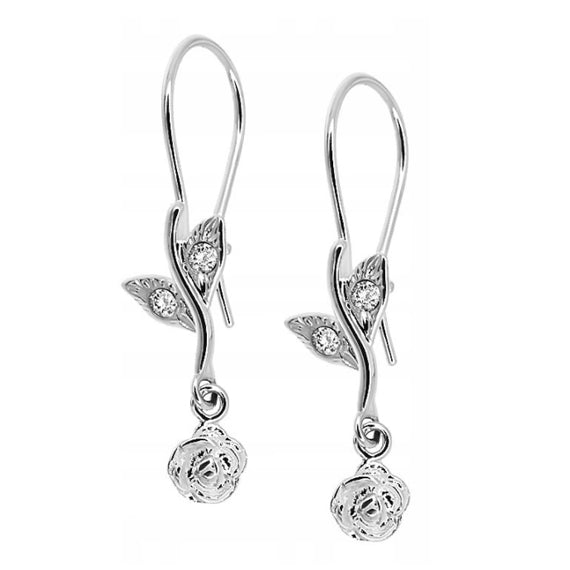 Kolczyki róże wiszące z cyrkoniami