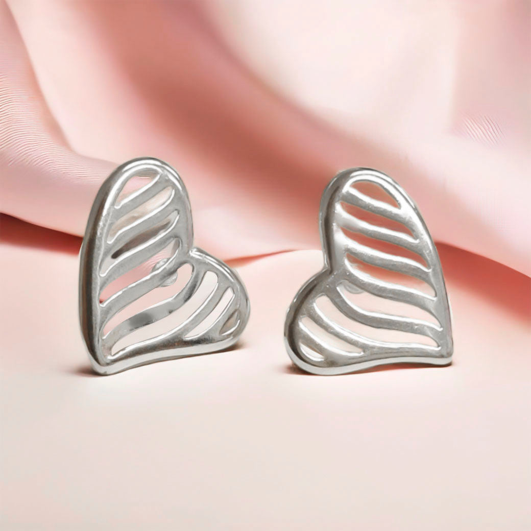 SREBRNE KOLCZYKI SERCA W PASKI AŻUROWE DUŻE 925