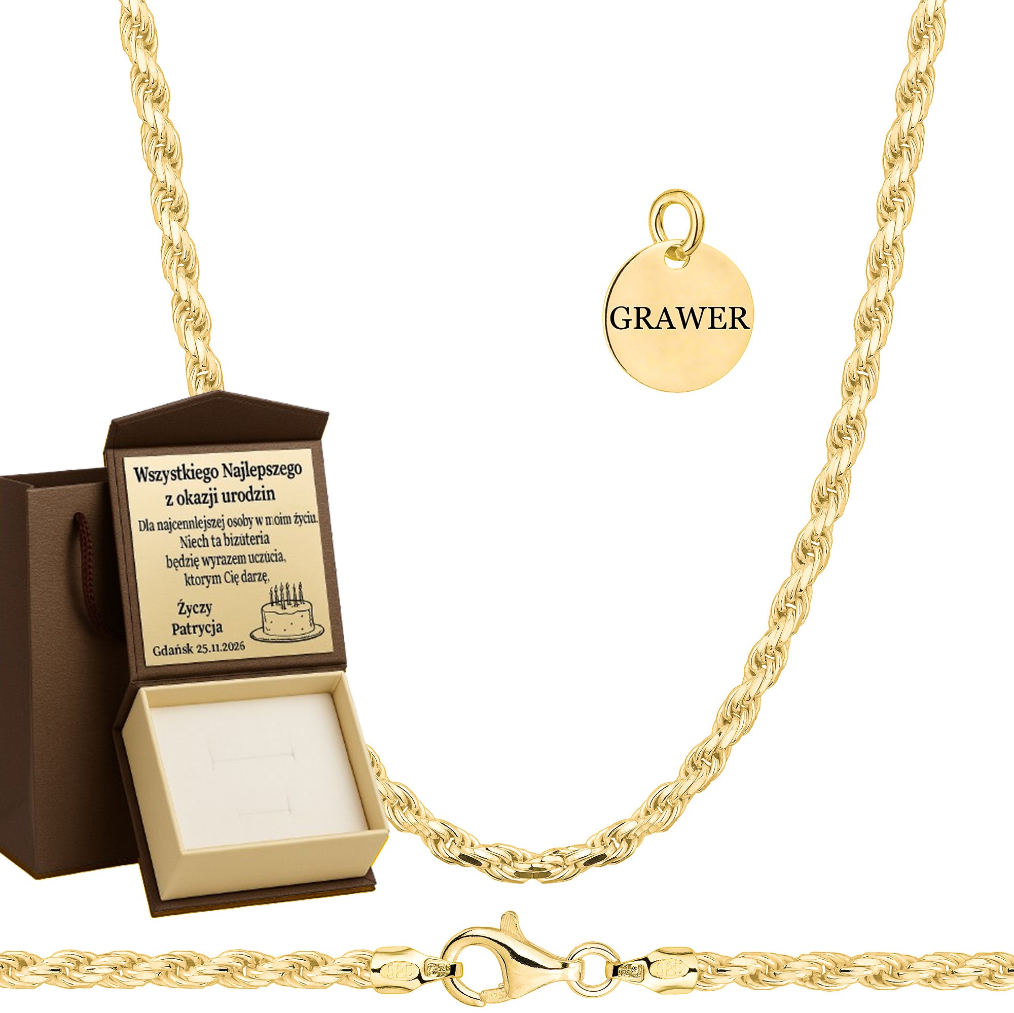 Łańcuszek pozłacany srebrny kordel 2,5mm pr. 925 585