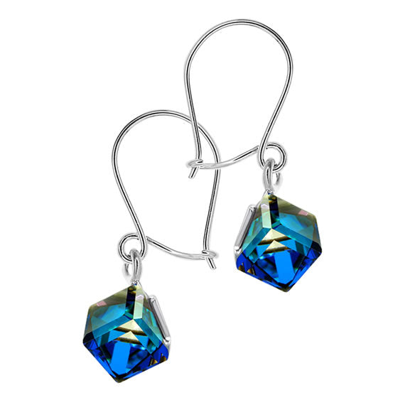 Kolczyki wiszące kostki Swarovskiego blue