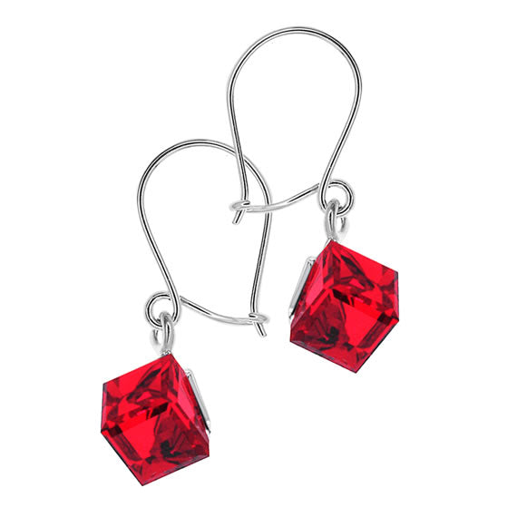 Kolczyki wiszące kostki Swarovskiego red