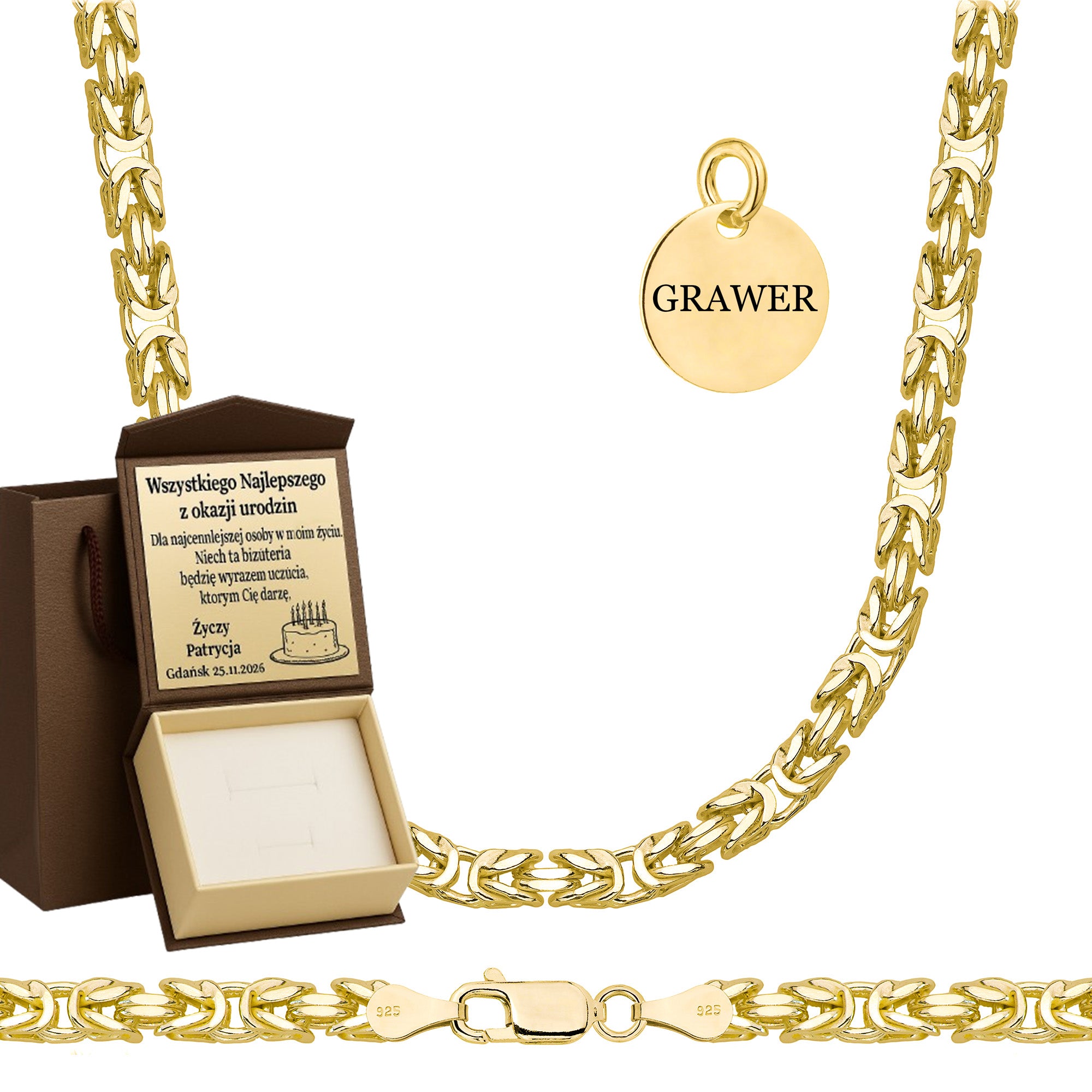 Łańcuszek pozłacany srebrny królewski 4,5 mm pr. 925