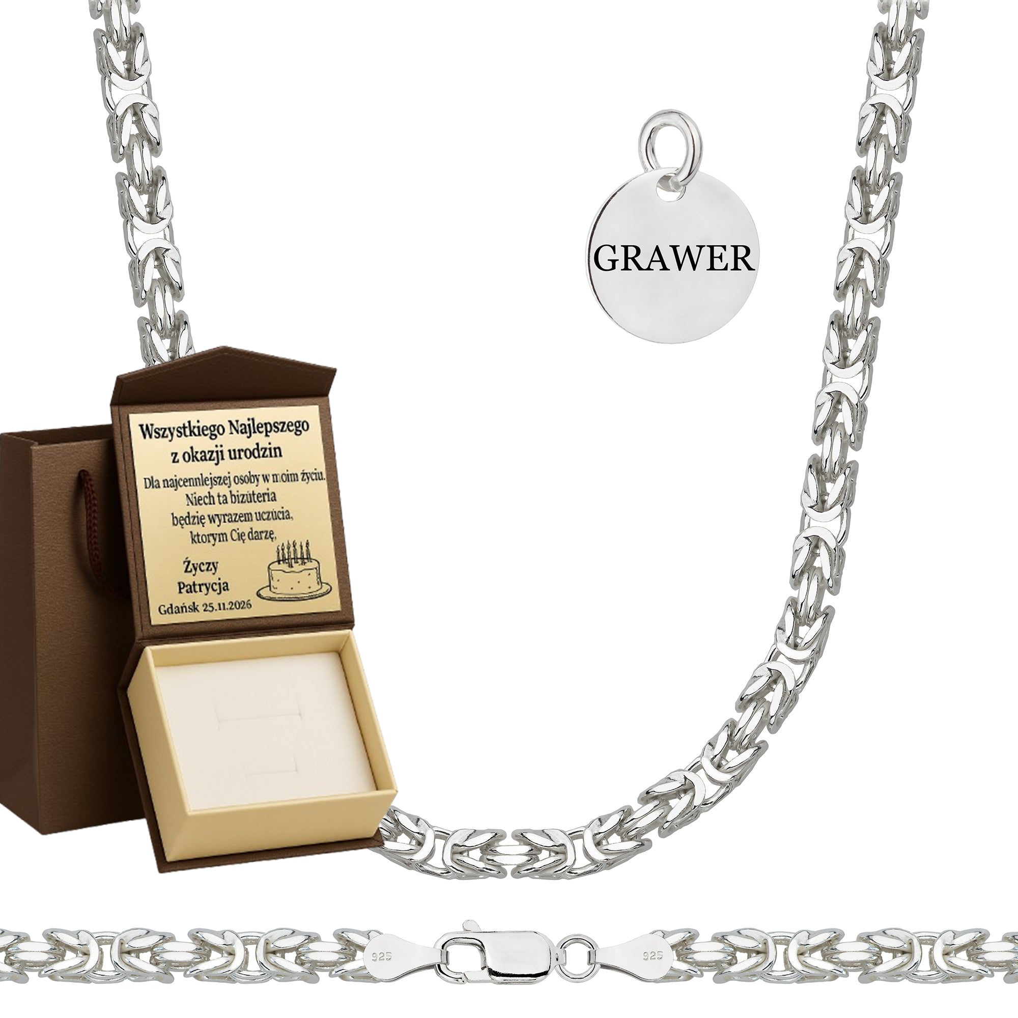 Łańcuszek srebrny królewski 4 mm pr. 925