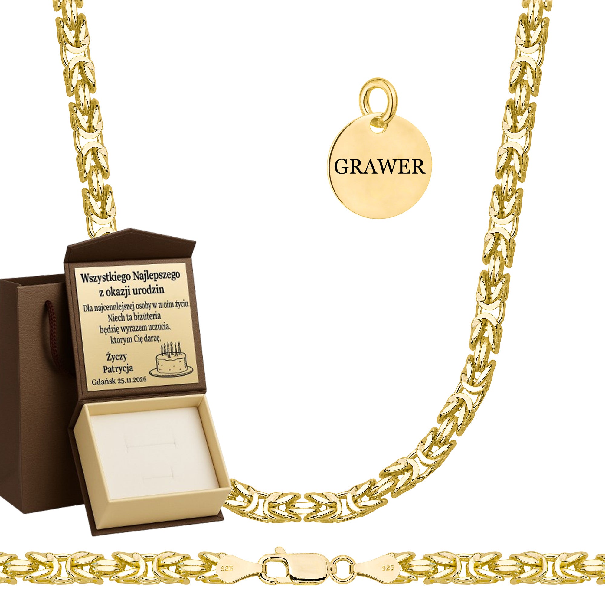 Łańcuszek pozłacany srebrny królewski 4 mm pr. 925