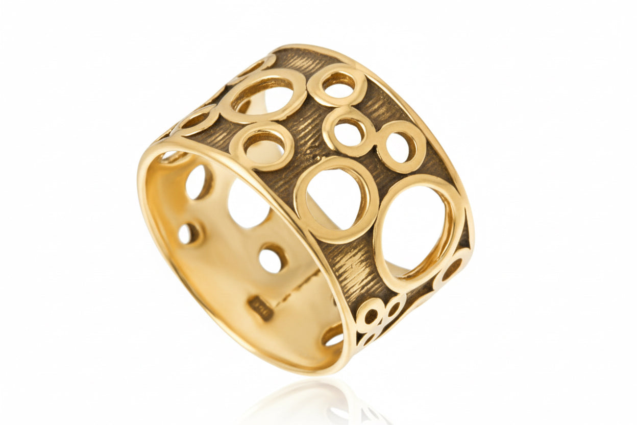 Pierścionek szeroki geometryczny