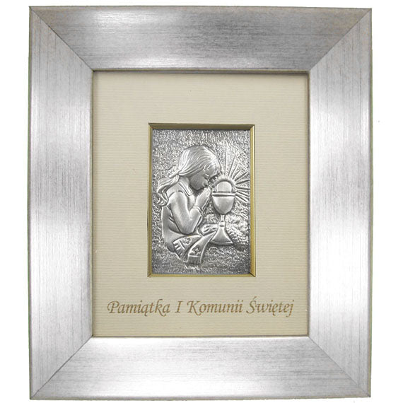 Obrazek srebrny Pamiątka I Komunii Świętej dziewczynka