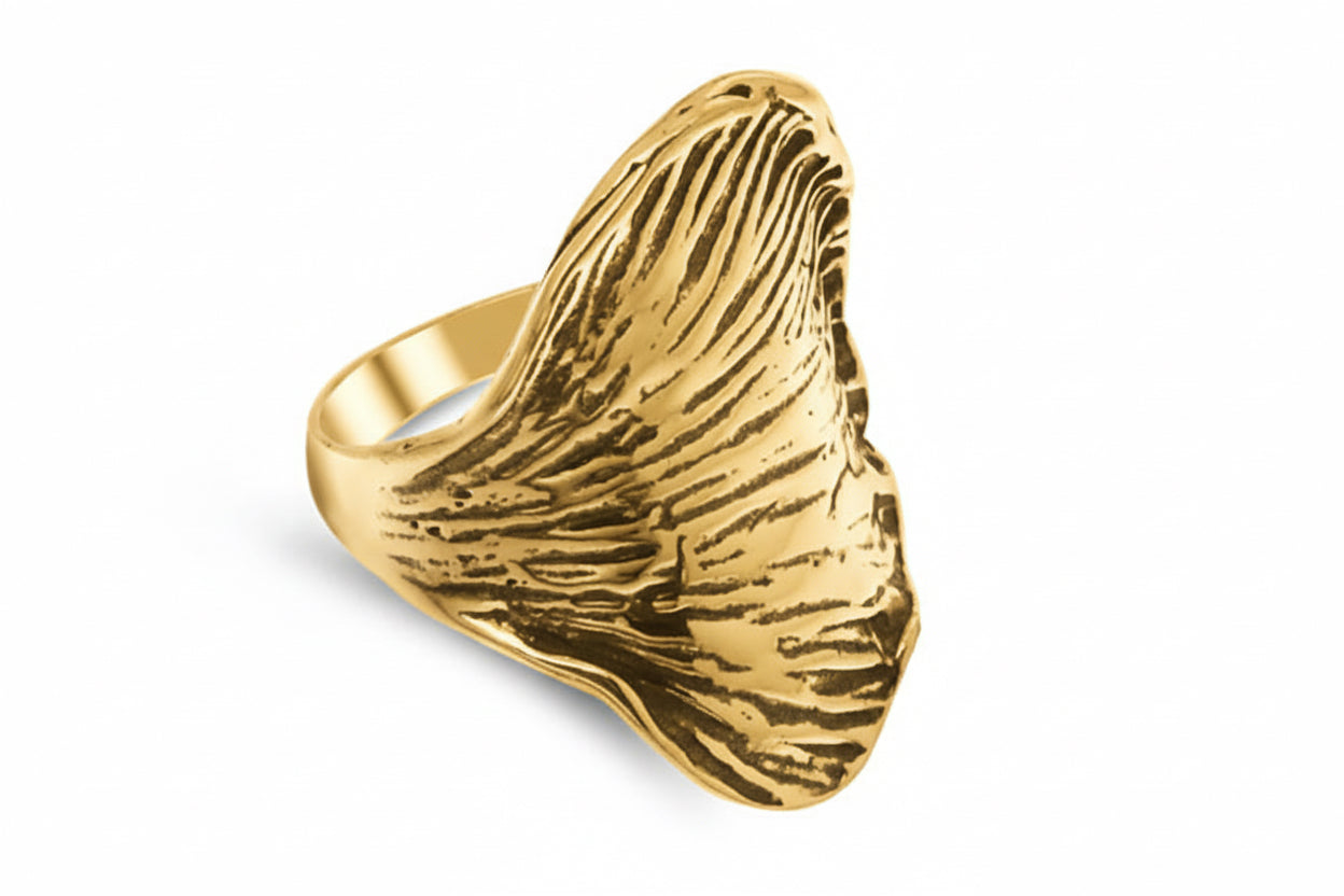 Duży pierścionek liść miłorzębu