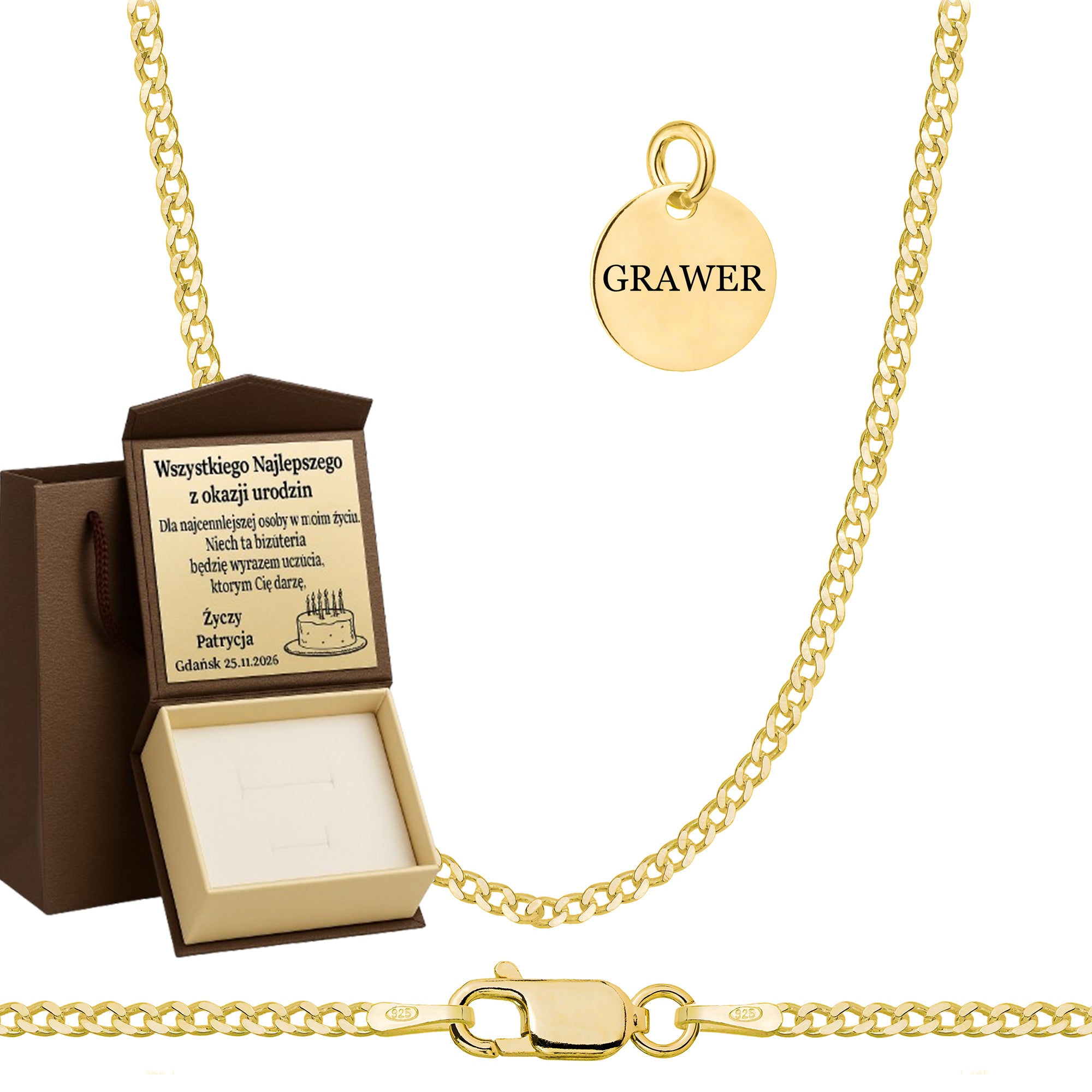 Łańcuszek pozłacany srebrny pancerka 2mm pr. 925