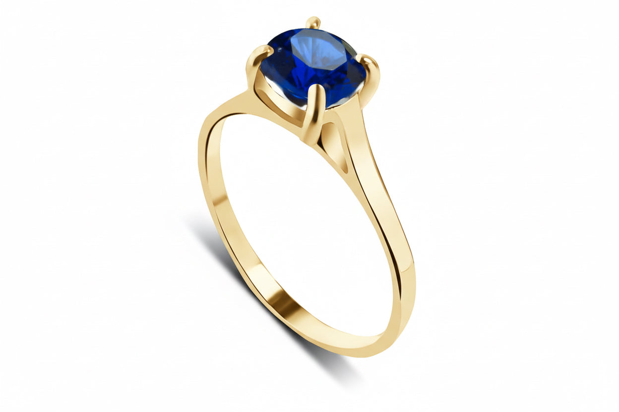 Pierścionek z szafirową cyrkonią 6mm srebro pozłacane