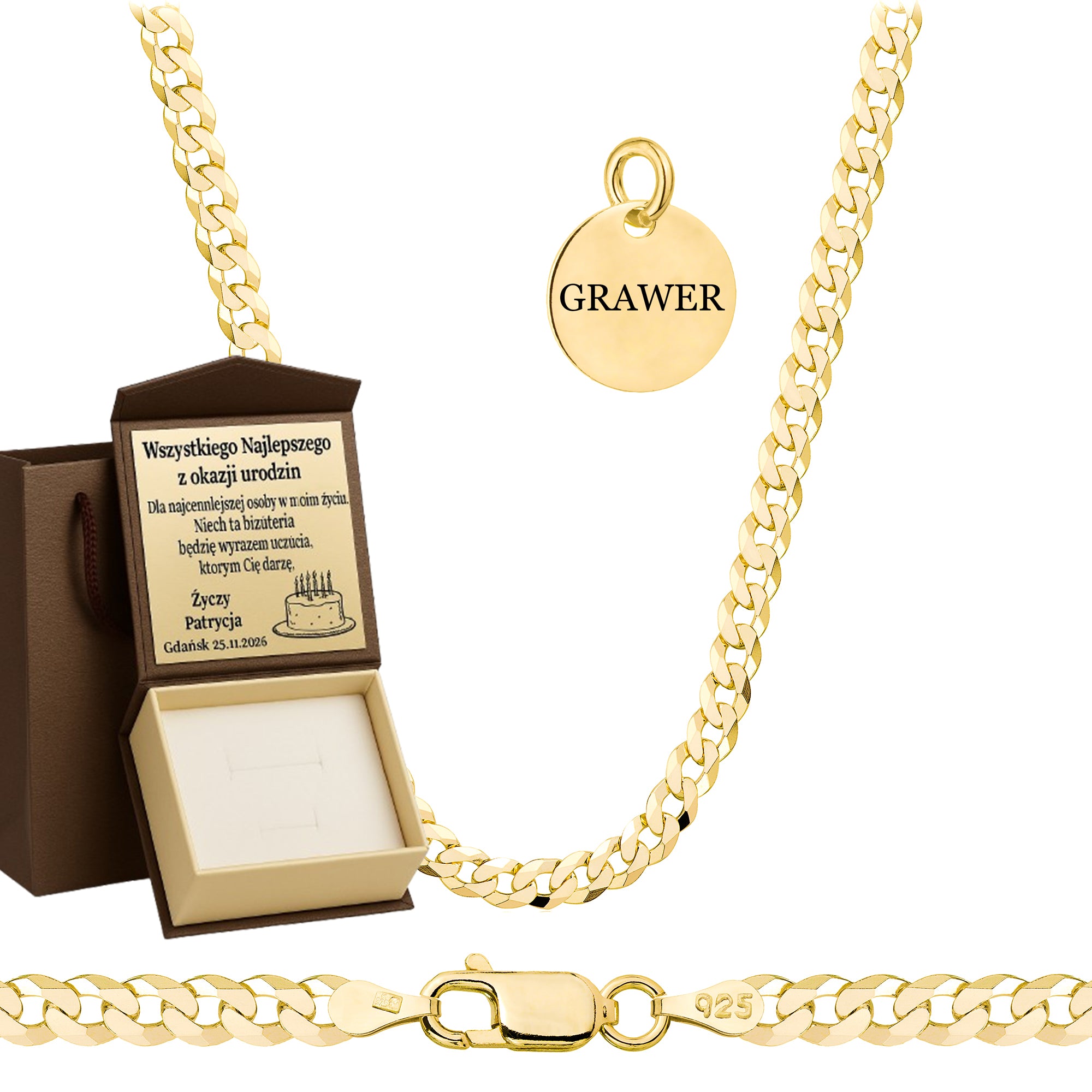 Łańcuszek pozłacany srebrny pancerka 3,8mm pr. 925