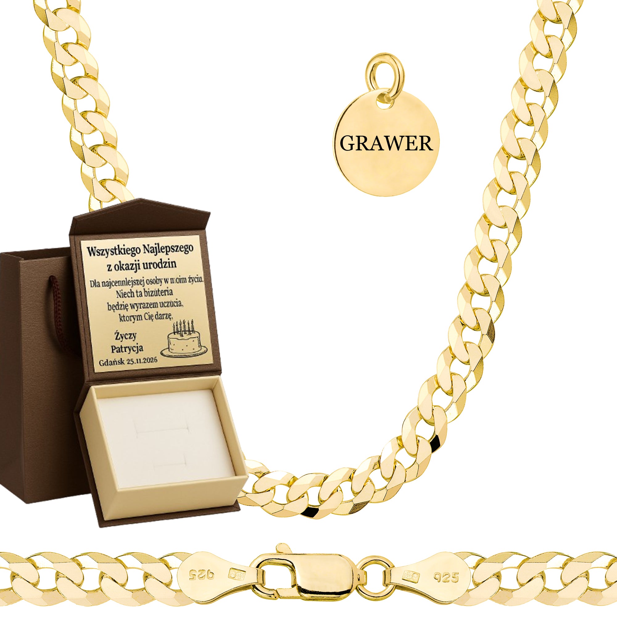 Łańcuszek pozłacany srebrny pancerka 5,6mm pr. 925