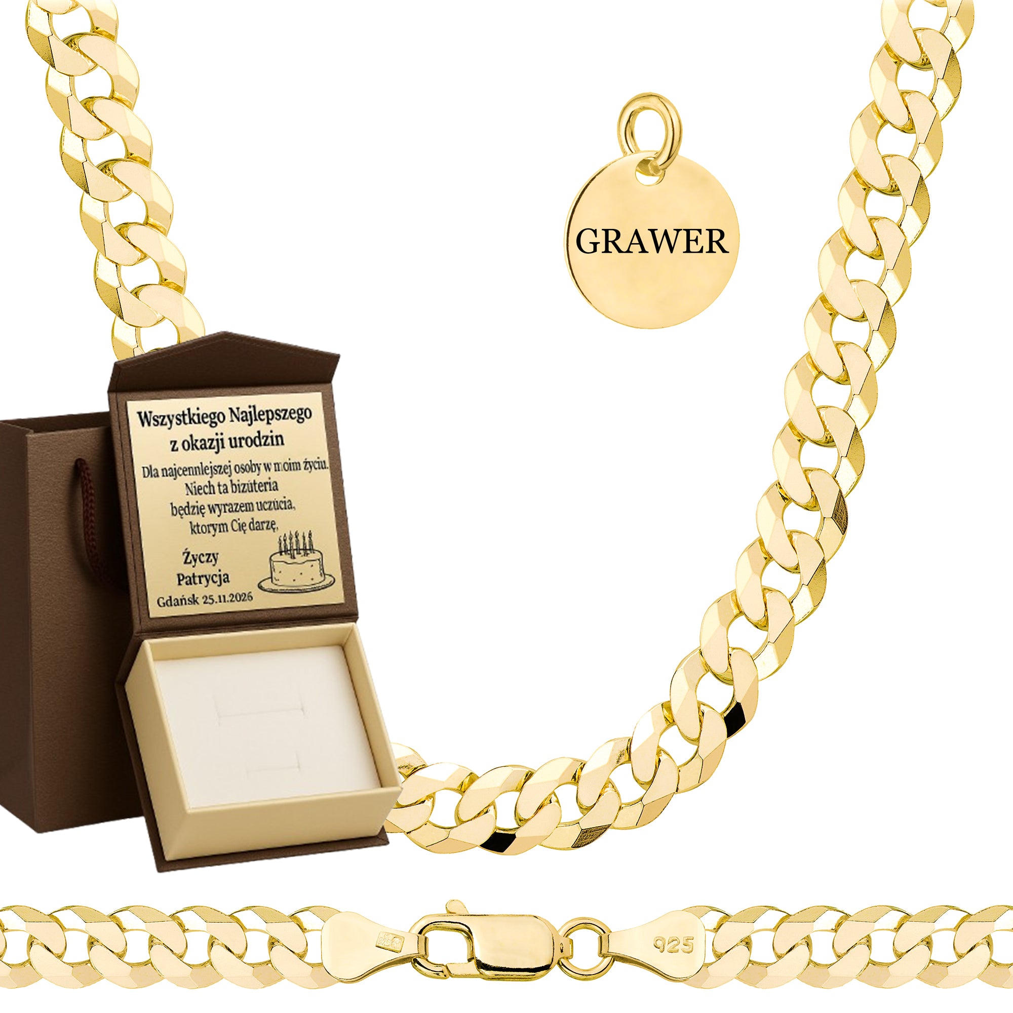 Łańcuszek pozłacany srebrny pancerka 6,5mm pr. 925