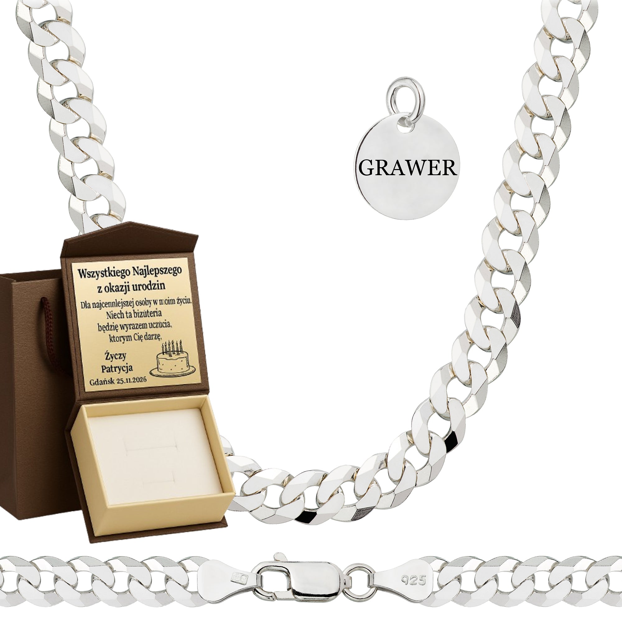 Łańcuszek srebrny pancerka 6,5mm pr. 925