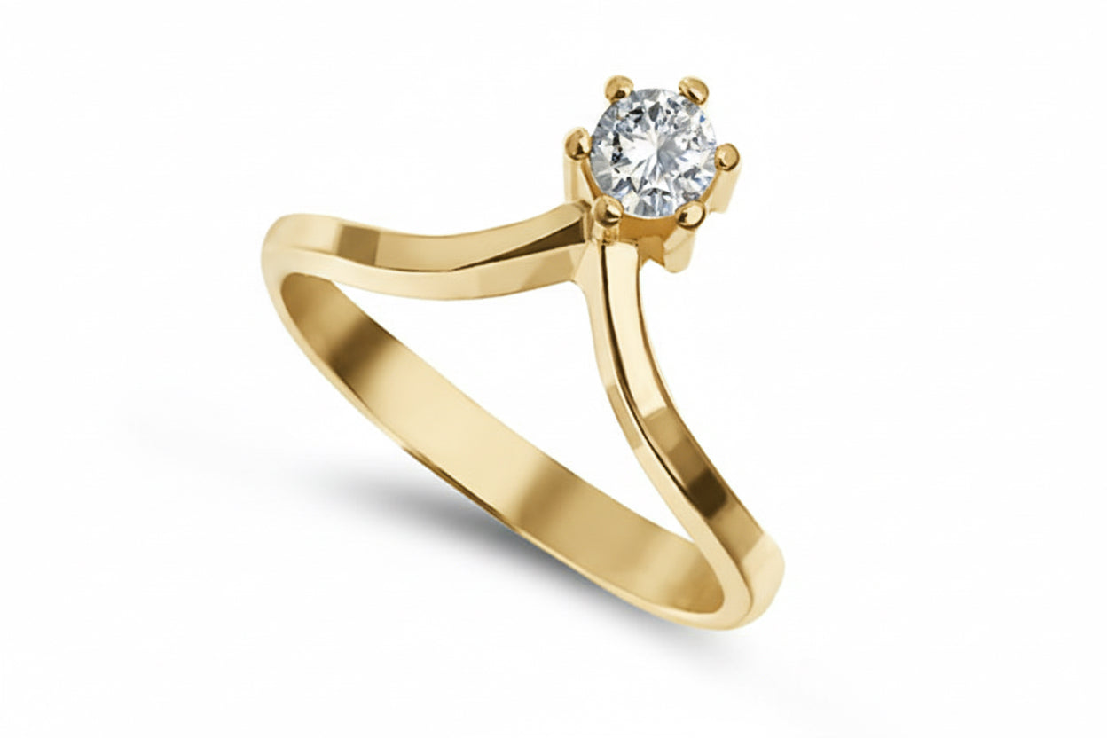 Pierścionek korona/łezka z białym kamieniem